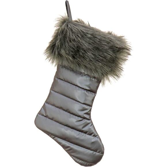National Tree Company Hanging Christmas Stocking Puffy Coat Design Grey New - Picture 2 of 3
